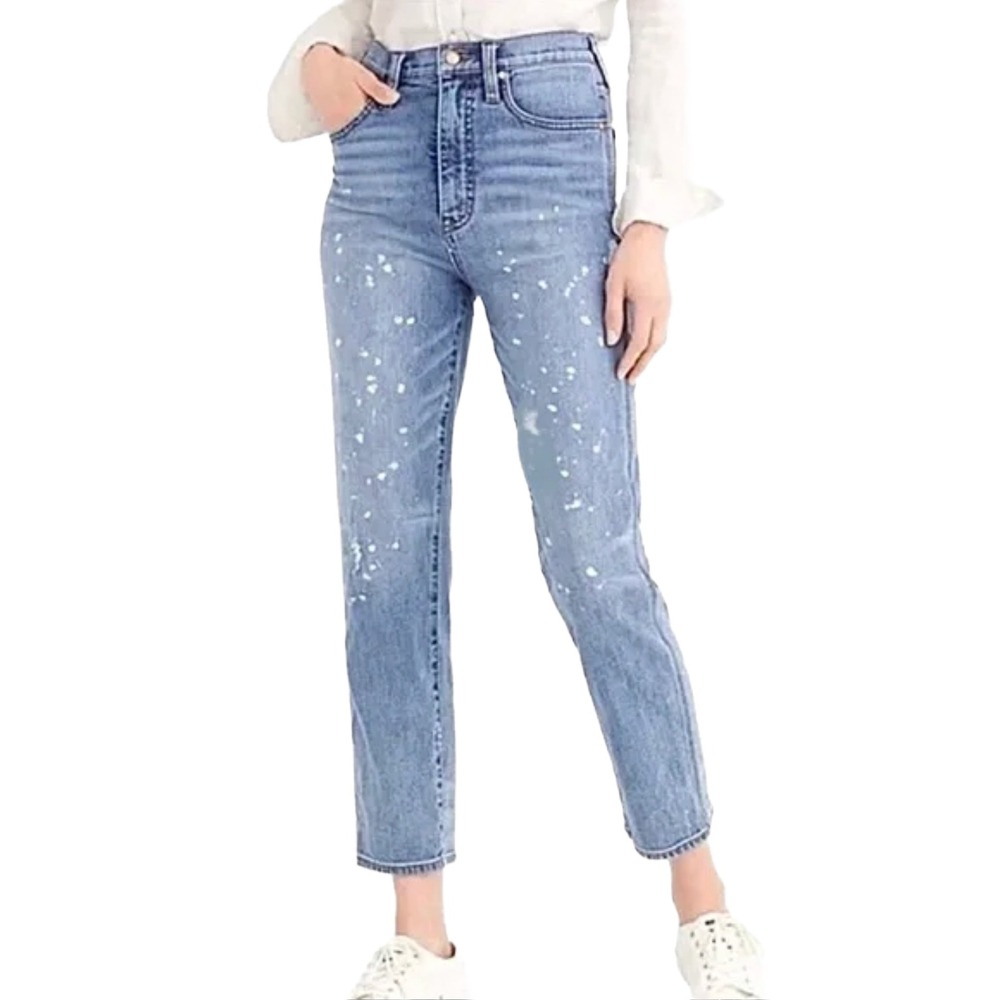 J. CREW POINT SUR Shoreditch‎ Straight Leg High Rise Jeans • 25 • blue, painted - Picture 2 of 10